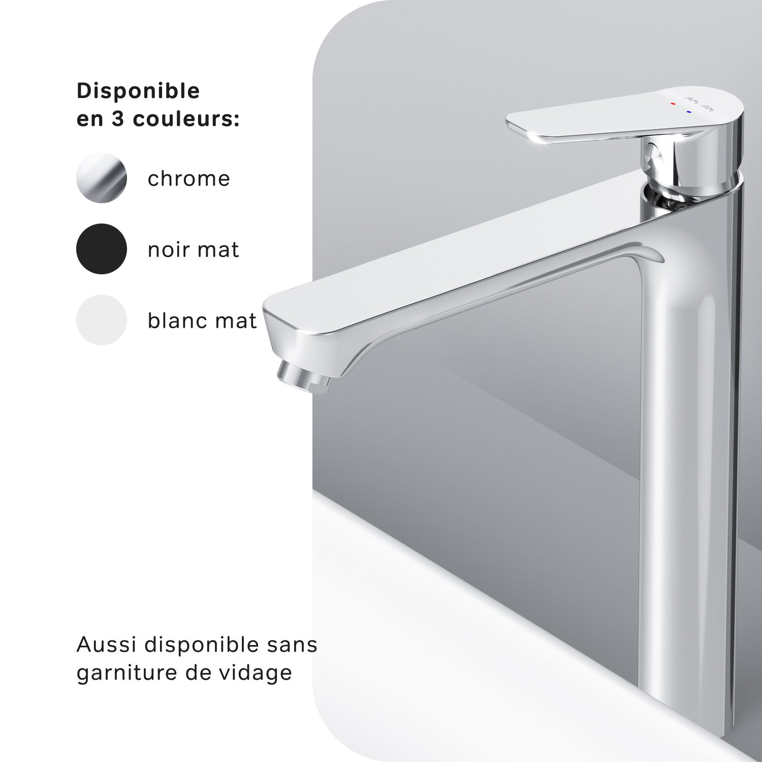 Mitigeur de lavabo, Robinet de Lavabo, avec bonde clic clac, Robinet de lave-mains, Chromé, taille L, FTA92200 AM.PM - 6