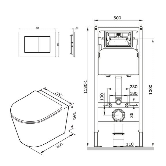 Pack WC suspendu bâti mural et cuvette Plaque Carrée Chrome,&nbsp;Pack WC Bati-support AM.PM Spike - 5