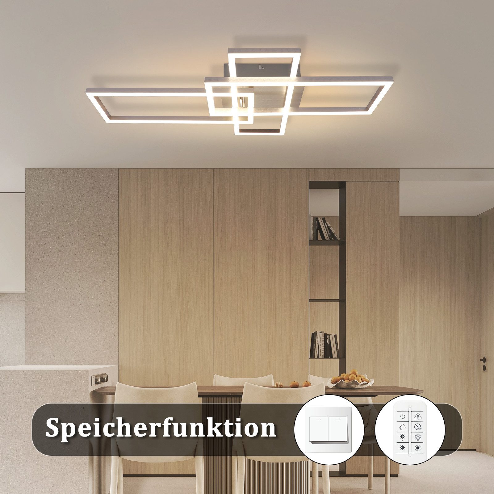 ZMH Czarna lampa sufitowa LED z 3 ramkami, 102 cm, nowoczesna, ściemnialna, do salonu i sypialni - 5
