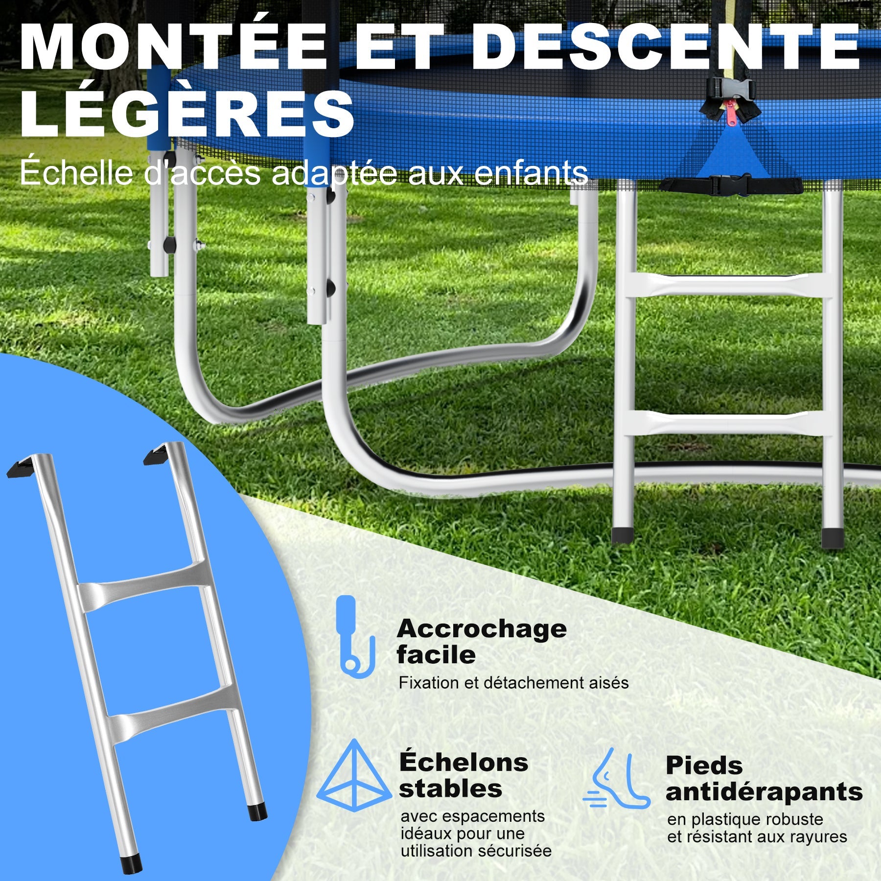 Trampolim de jardim HomeMiYN Ø183 cm com rede de segurança, estrutura estável e escada para crianças exterior - 4
