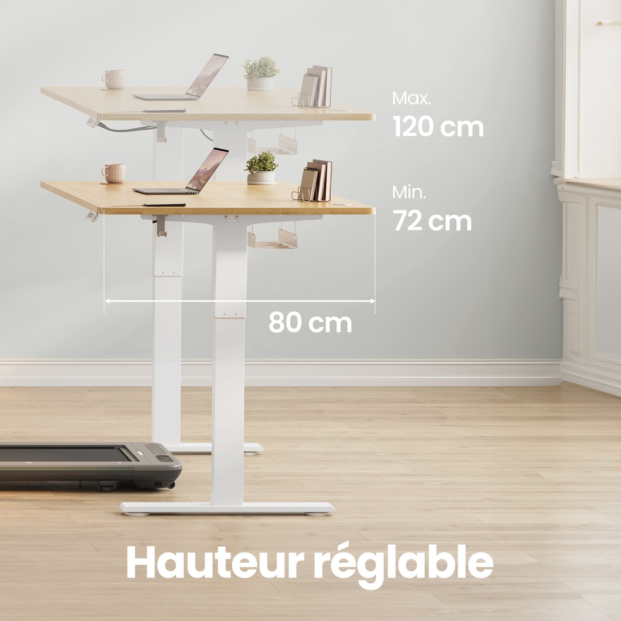 Bureau Assis-debout, Réglable en hauteur, 160 x 80 cm, avec Port USB-C, Fonction Mémoire 3 Hauteurs, Couelur Chêne - 4