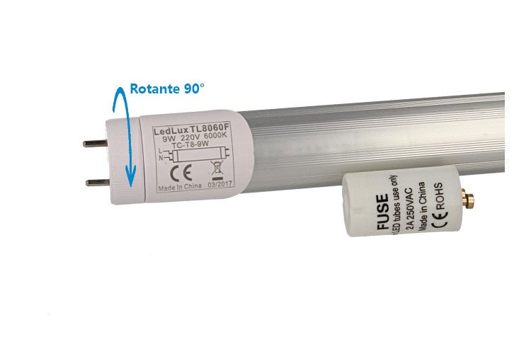 Kit Lampada A LED T8 Print-Klex: Portalampada Singolo 60cm + Tubo Fluorescente 10W 6400K Bianco Freddo, Con Attacco G13, Senza Coperchio, Garanzia 3 Anni