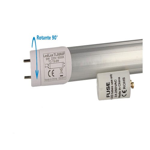 Kit Lampada A LED T8 Print-Klex: Portalampada Singolo 60cm + Tubo Fluorescente 10W 6400K Bianco Freddo, Con Attacco G13, Senza Coperchio, Garanzia 3 Anni