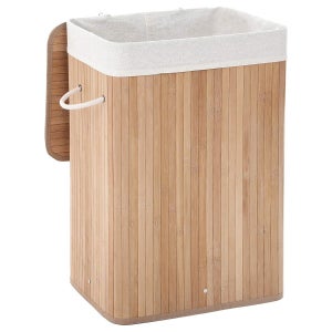 Panier à linge pliable en bambou avec 3 poignées, 72L - L40 x H60 cm