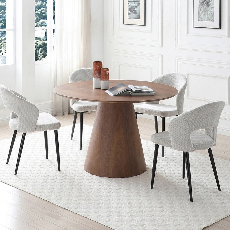 Stół do jadalni okrągły dla 4 osób z MDF - Naturalny ciemny - ANTALIZA