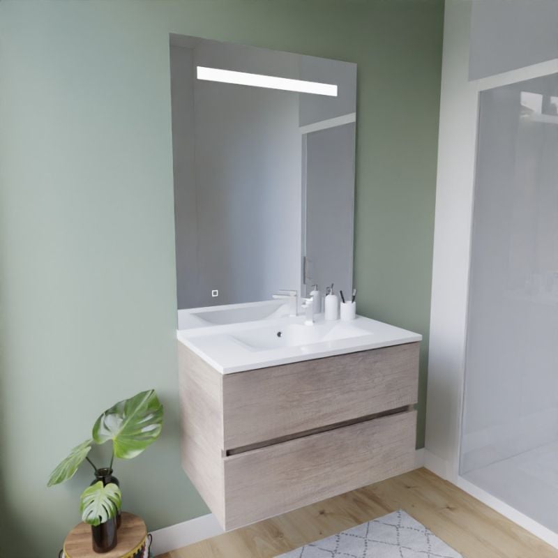 Meuble vasque ROSALY INOX 80 cm + miroir Elégance ht105- Bois- Plan vasque en Résine - 2