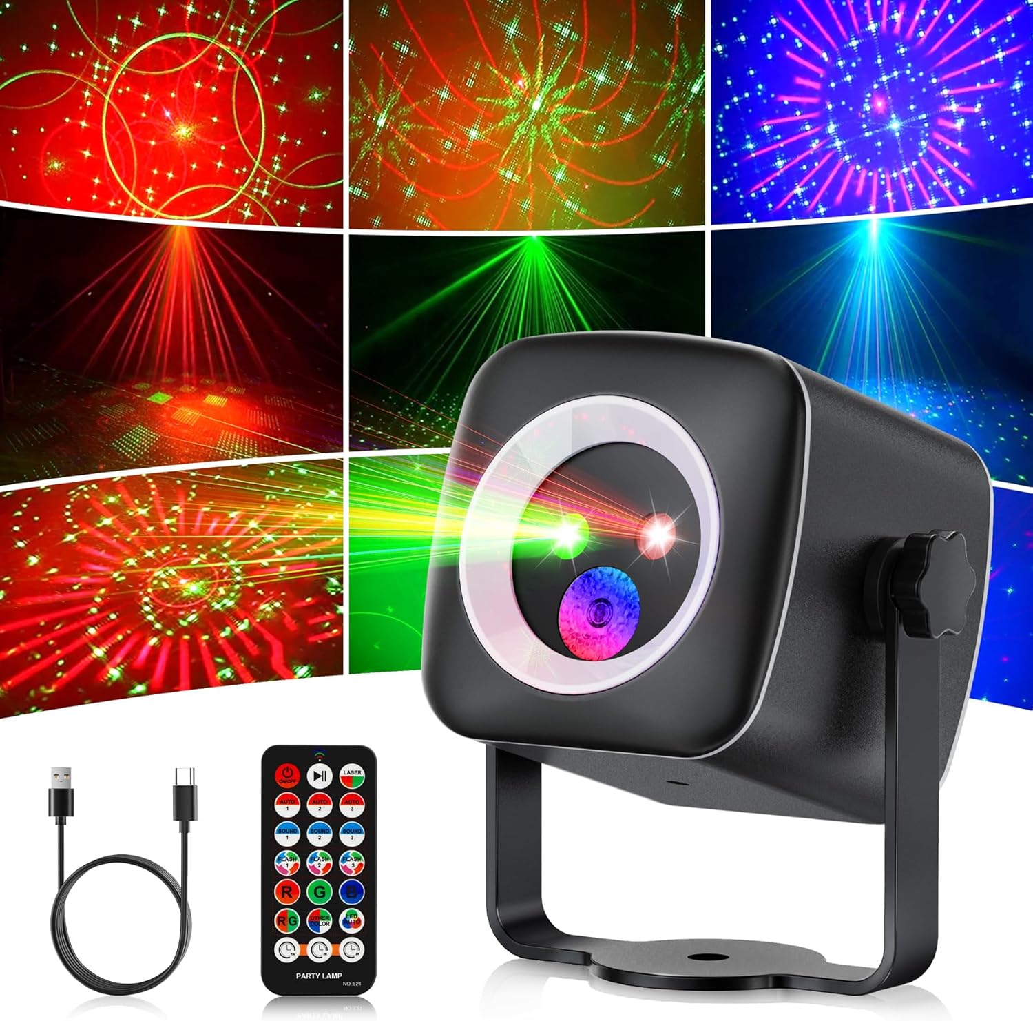 Światła Disco 60 Efektów, Sterowane Muzyką z Efektem Stroboskopowym z Pilotem i USB 2M, Idealne do Domu, na Festiwale, Urodziny, Wesela