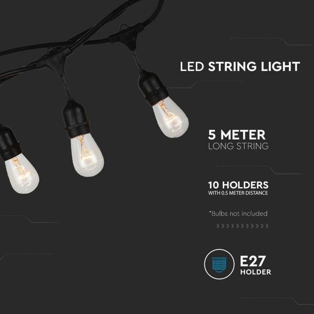 Guirlande Guinguette 5 mètres Pour 10 Ampoules LED E27 IP54 Noir V-TAC VT-7135 - 2