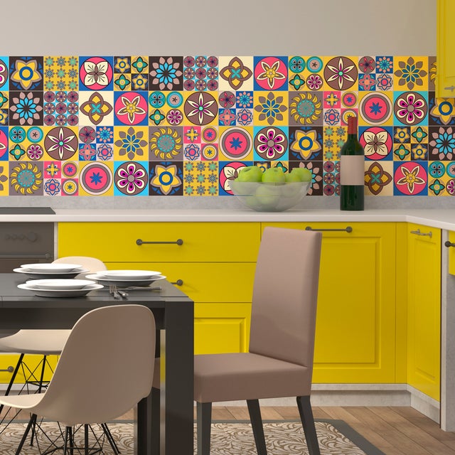Autocolante Mural Carrelage adhésif Cuisine Salle de Bain - 16 STICKERS CARRELAGES AZULEJOS ORNEMENTS CONTEMPORAIN - 16stickers10x10cm