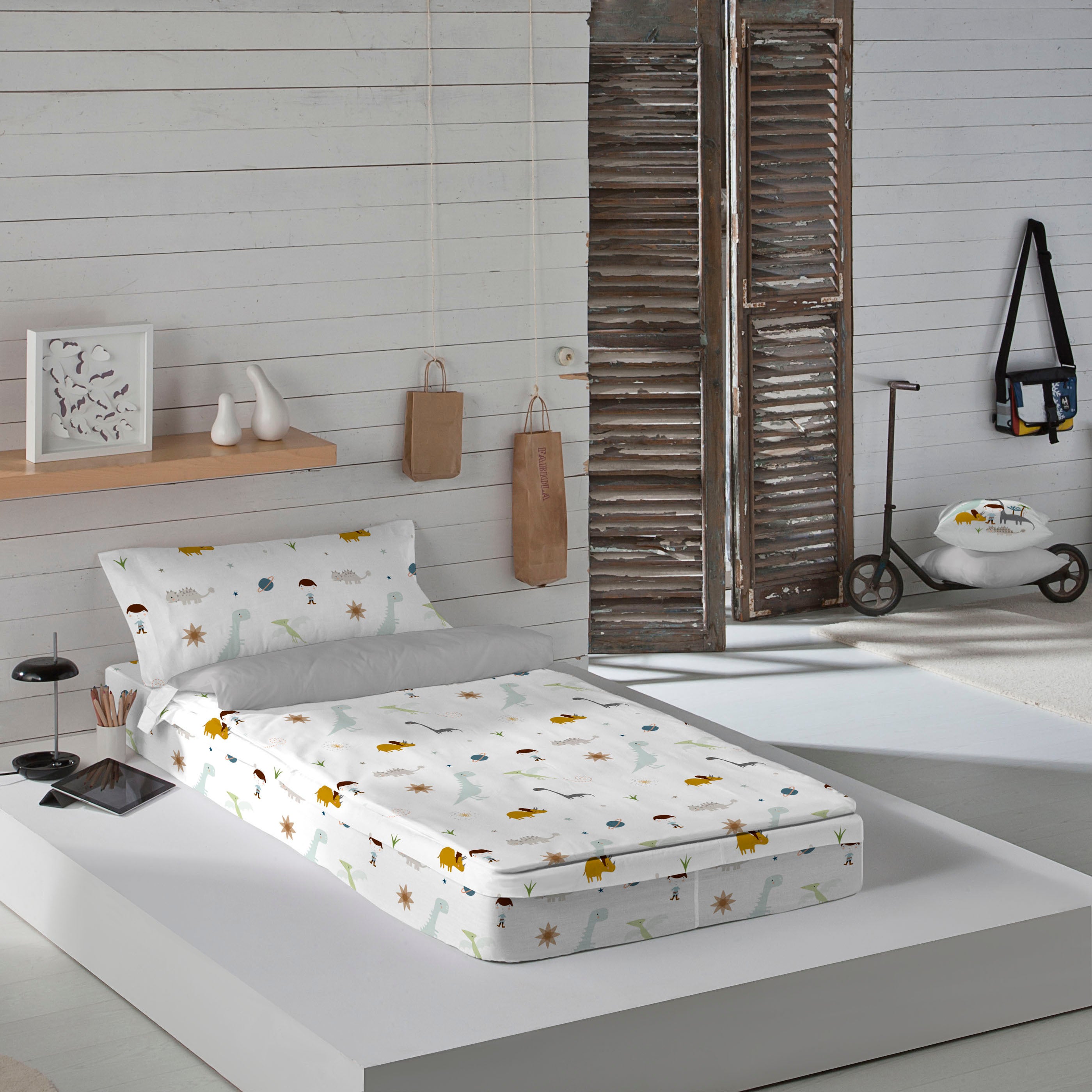 Saco nordico sin relleno 100% algodón dinos cama 105 (105x190/200 cm)