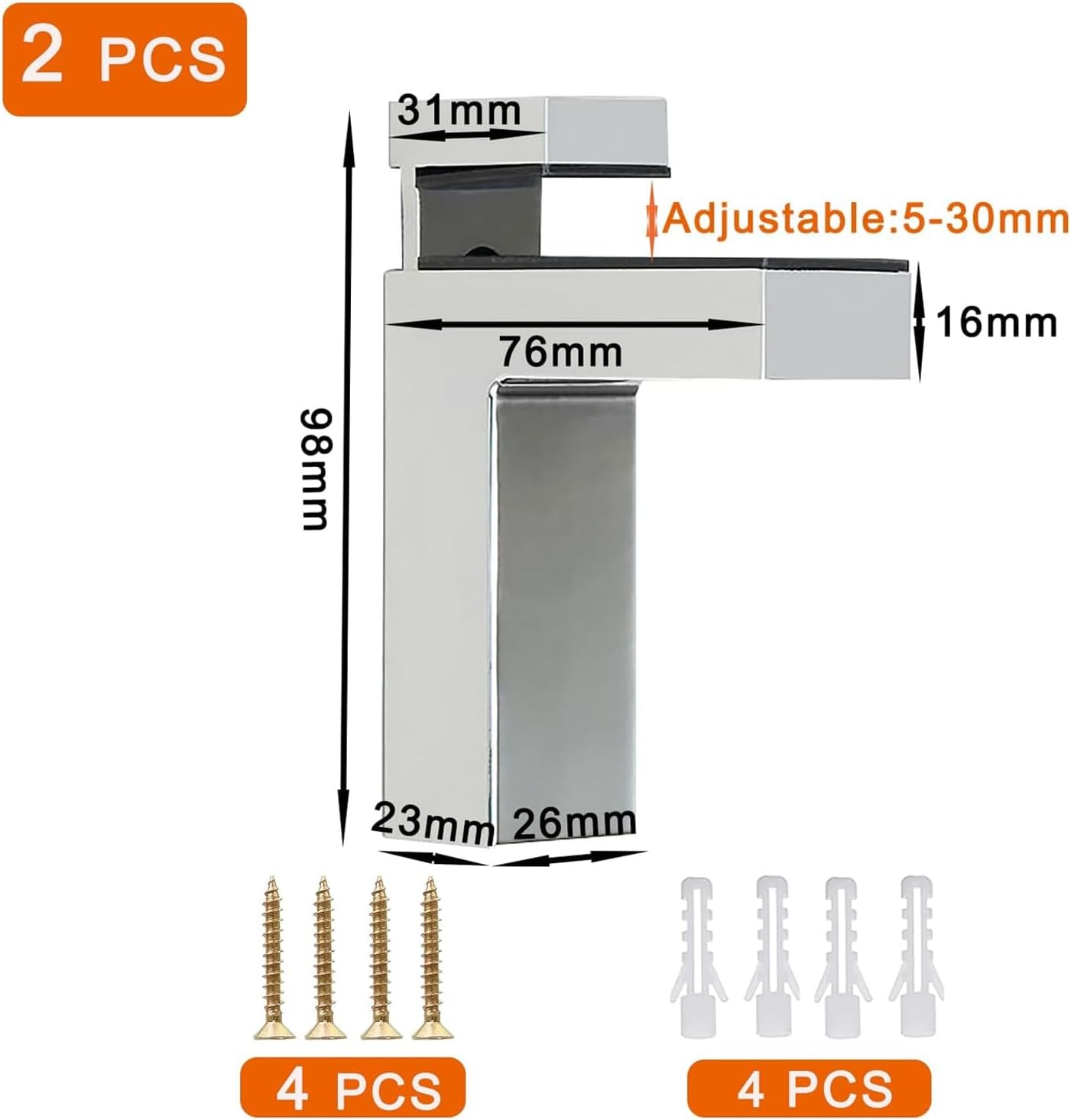 Lot De 4 Supports D'étagère Réglables En Alliage De Zinc Et Bois D'acajou - Blanc - Neuf