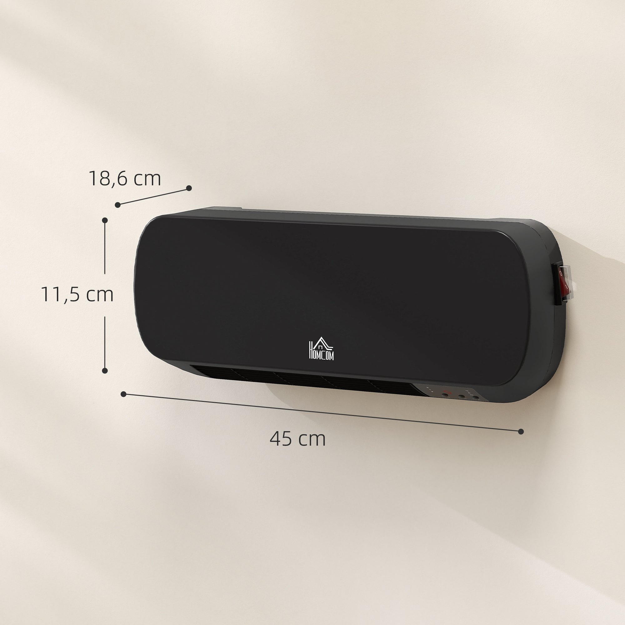 Aquecedor Cerâmico de Parede HOMCOM ABS e PP Preto 45x18,6x11,5 cm 820-254V90BK - 4