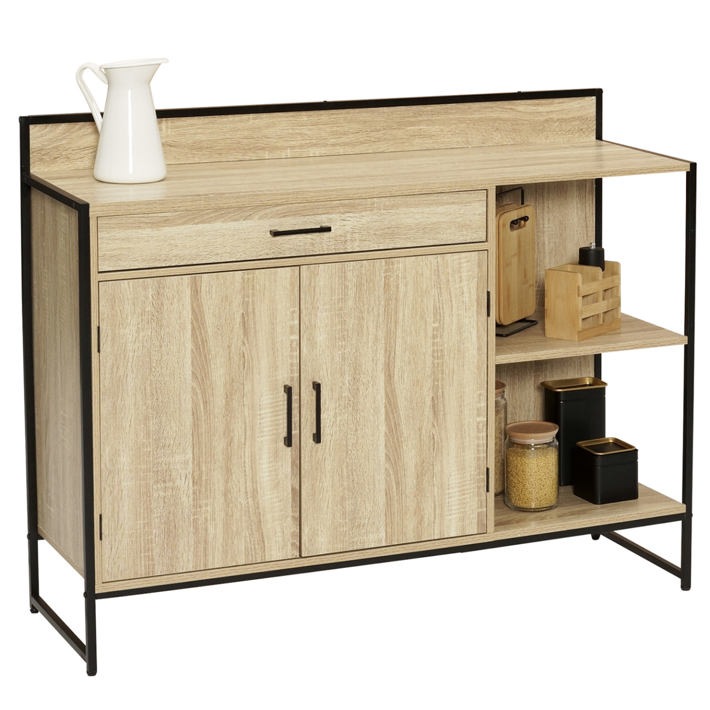 Buffet bas de cuisine 120 CM DETROIT plan de travail H.83 CM 2 portes + tiroir design industriel - 2
