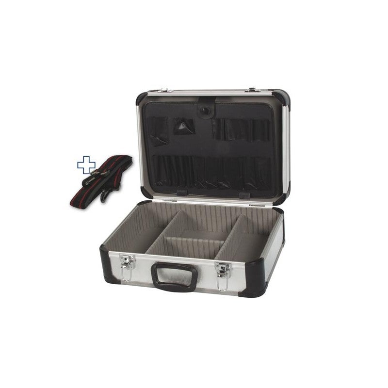 Mallette Ordinateur Portable Perel Aluminium Gris Métallique 425 X 305 X 80 Mm - Bandoulière Et Verrouillage
