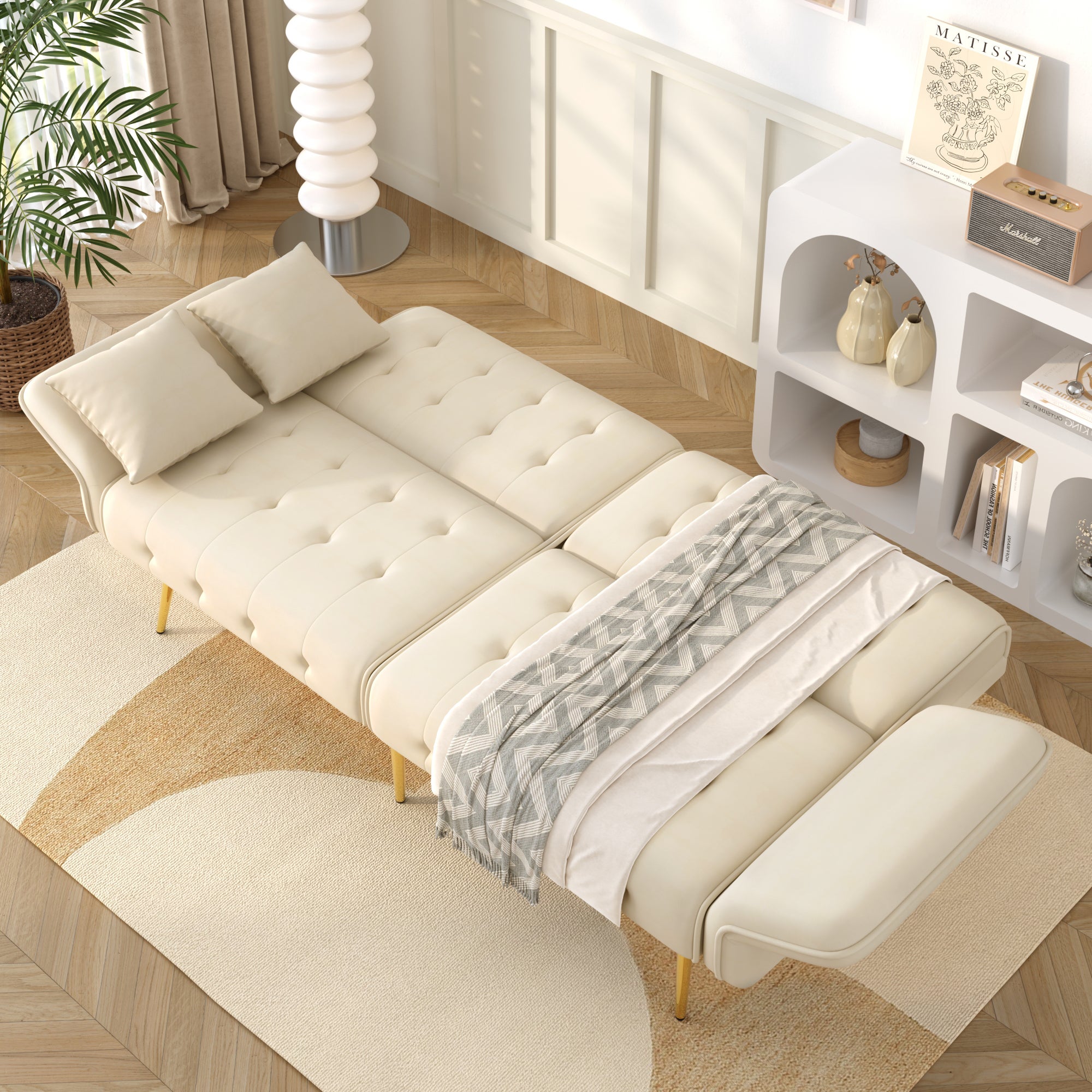 Wielofunkcyjna sofa 2-osobowa - Regulowane oparcie - Regulowane podłokietniki - Aksamit - Beżowa - 3