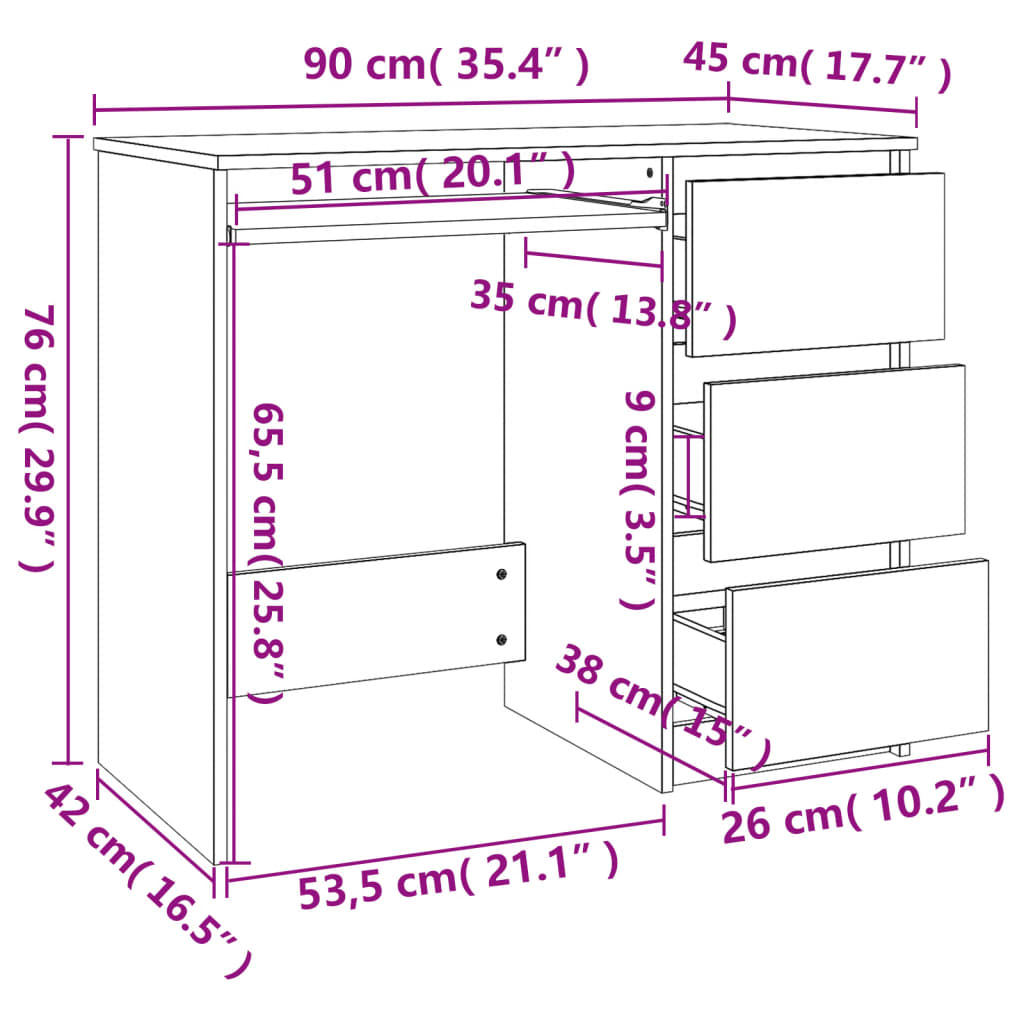 Bureau Blanc 90x45x76 cm Bois d’ingénierie vidaXL - 7