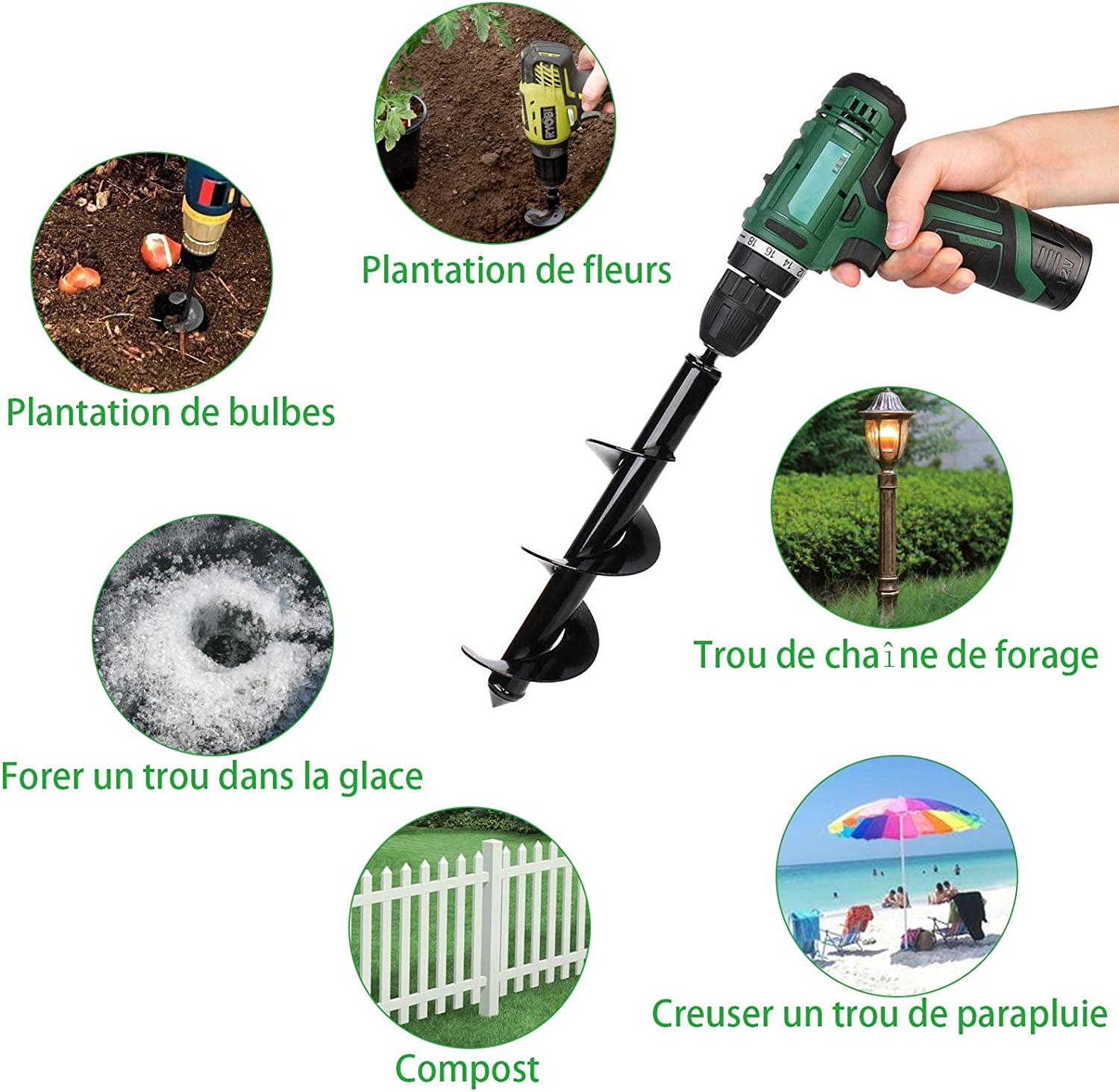 3 tarières de jardin pour tarières de jardin en spirale Jardinage - Creusage rapide de trous (4x22cm & 4x45cm & 8x30cm) - 2