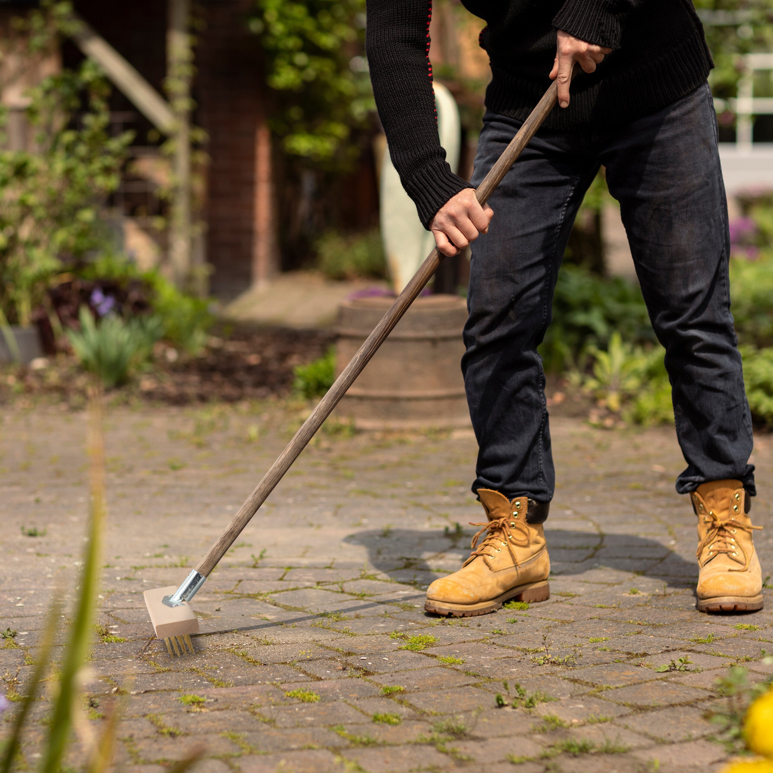 Balais métalliques, lot de 2, retirer mousse & saleté, brosses de rechange, jardin & terrasse, nature - doré, Relaxdays - 3