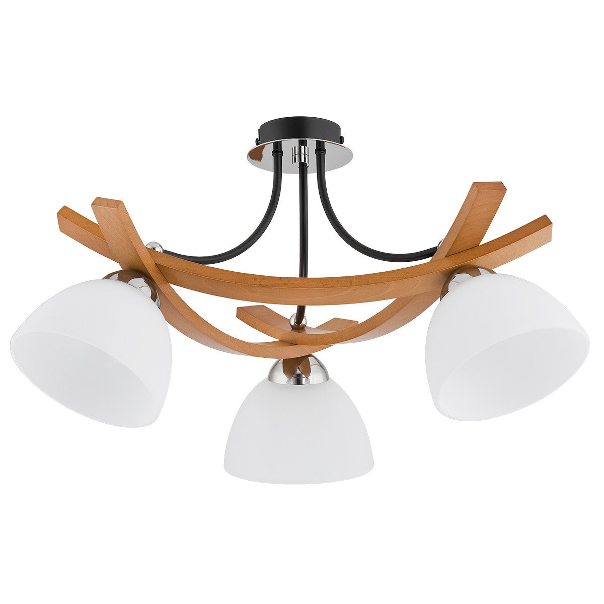 Lampa sufitowa wisząca Jona jasne drewno-biała-czarna-chromowana 3xE27x15W wym: 30 x 44 x 44 cm metal Alfa