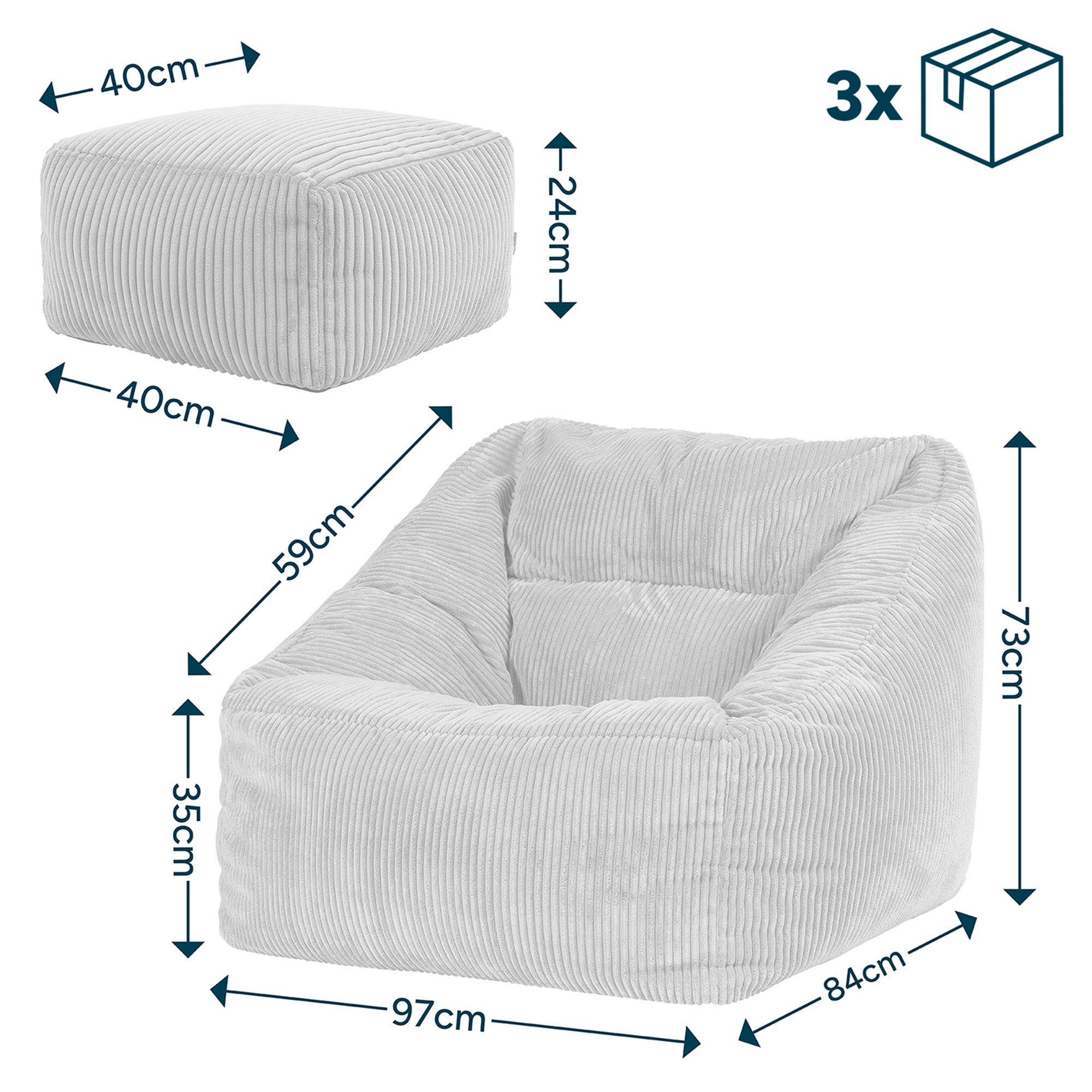 Pouf fauteuil salon avec repose-pied carré Icon velours côtelé orange 97x84cm Oeko-Tex® - 8