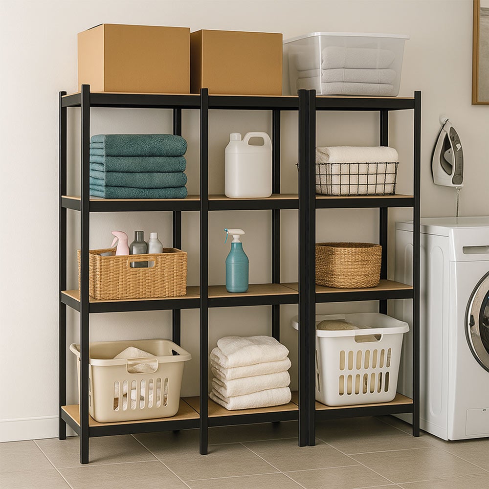 Triple étagère charges lourdes - 2M10 de long -12 plateaux - 210 X 150 - 30 cm - Noir - 8