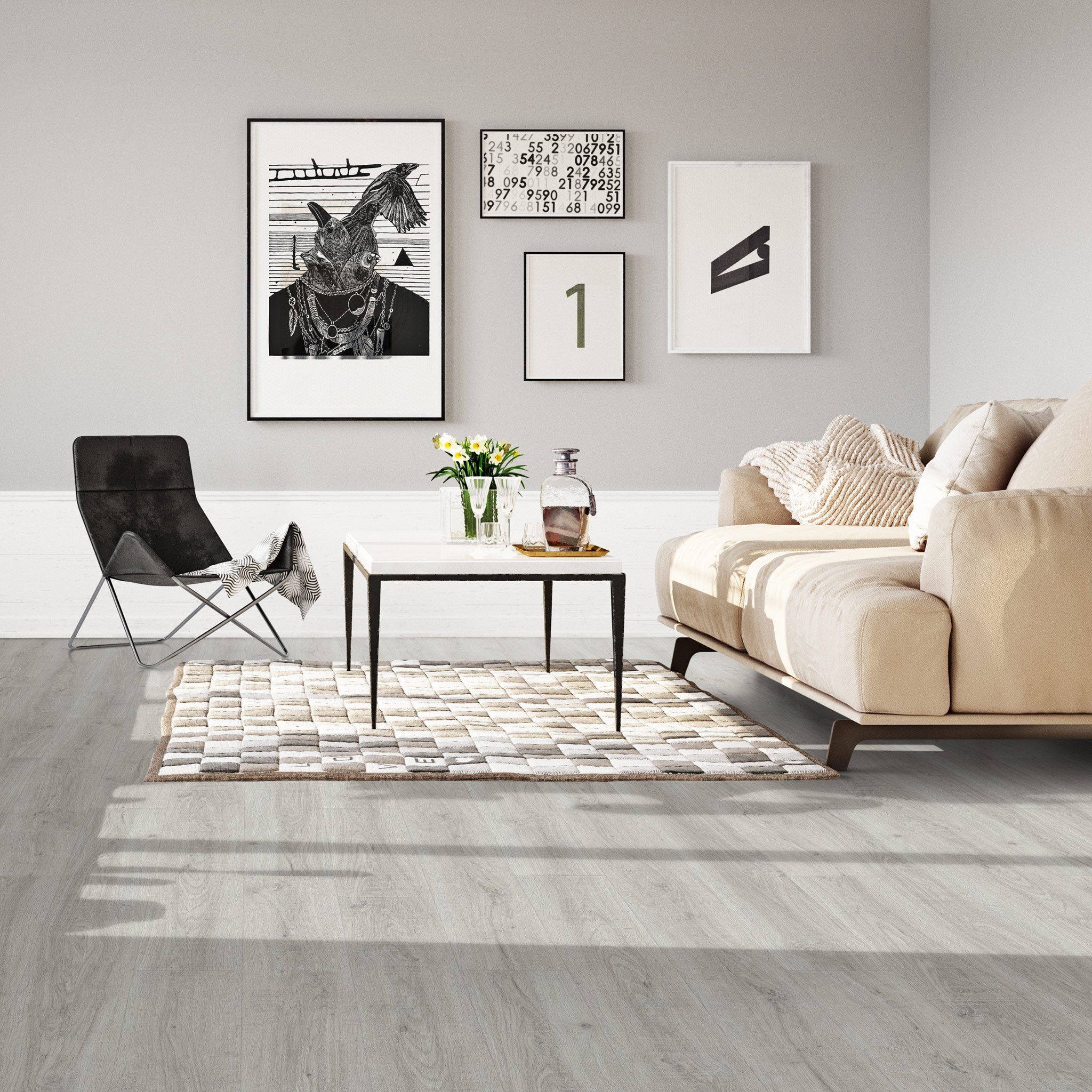 FLOOREVER - Lame PVC clipsable forte - Sous-couche intégrée - 30 Clic Rigid - Épaisseur 5 mm - Chêne Brut de Sciage Clair - 7