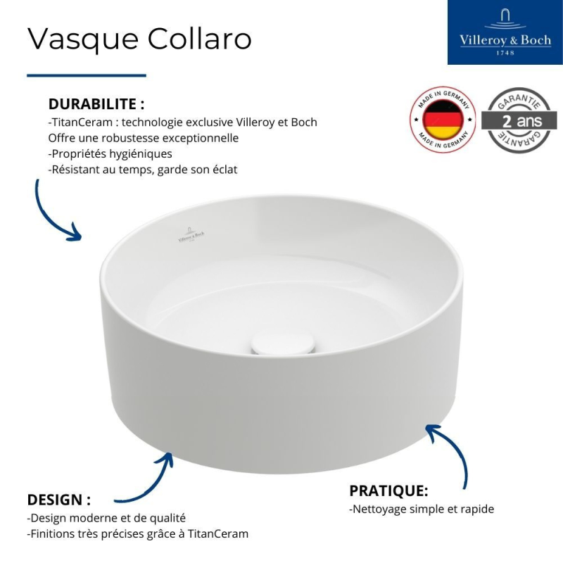 Vasque a poser ronde VILLEROY ET BOCH Collaro Stone White CeramicPlus - 3