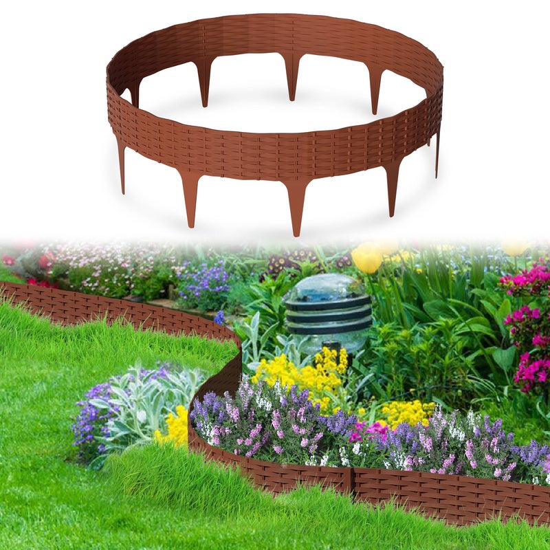 Bordo Per Aiuole Effetto Rattan 40 M, Grigio, 40 Pezzi Da 100 Cm, In Plastica Resistente