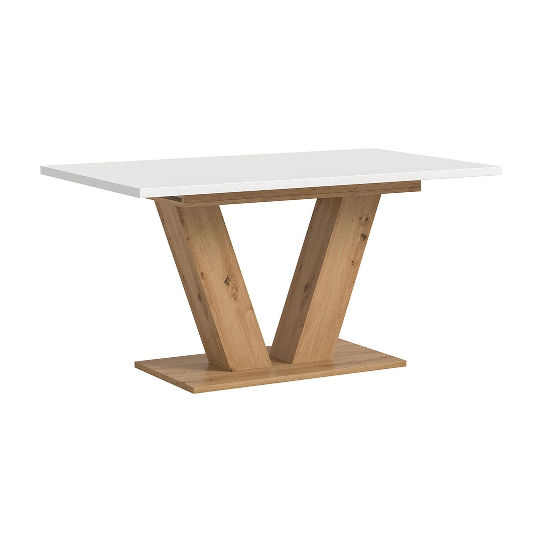 Motion stół do jadalni nogi V 90x150/190 cm z 1 wkładką biały, dąb dekor.