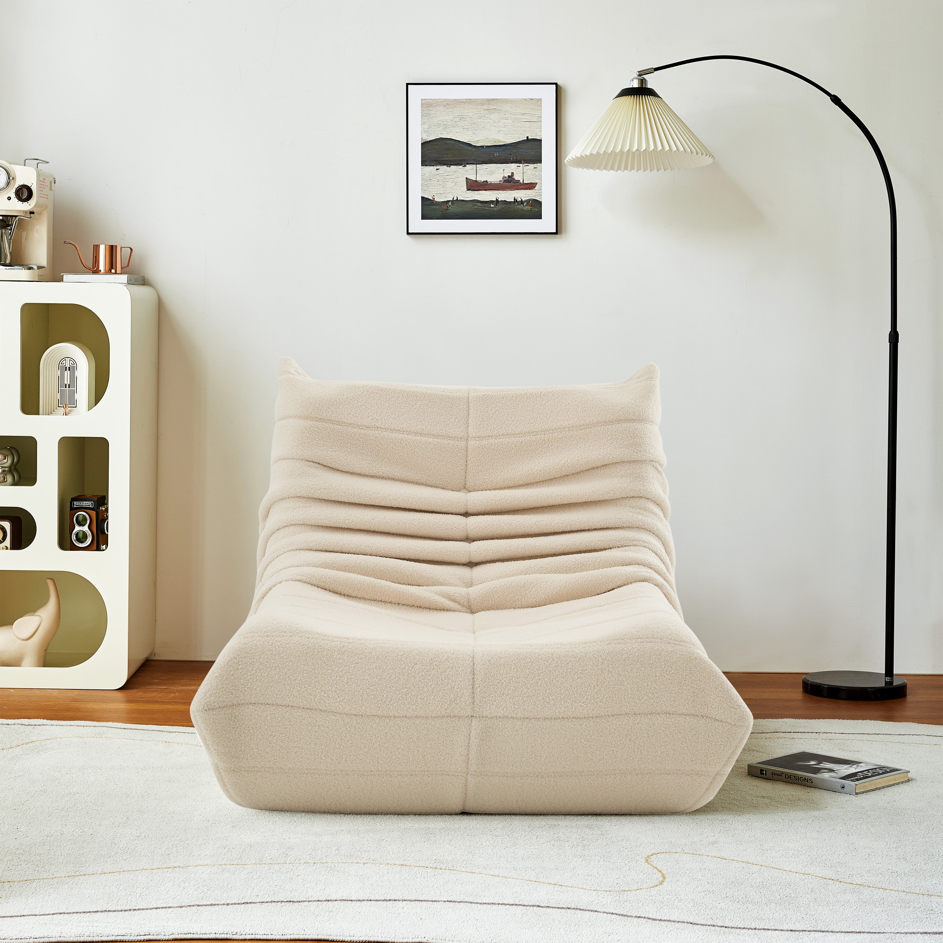 Fauteuil paresseux - COZY - 86x105x75 cm - Velours beige - Confort relaxant - canapé 1 place - 2