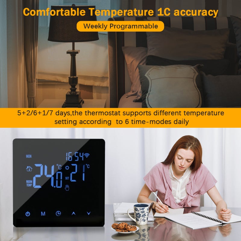 Thermostat Intelligent WiFi pour Chauffage Électrique 16A, Contrôle par Application, Écran LCD Tactile,Compatible avec le Chauffage au Sol - 2