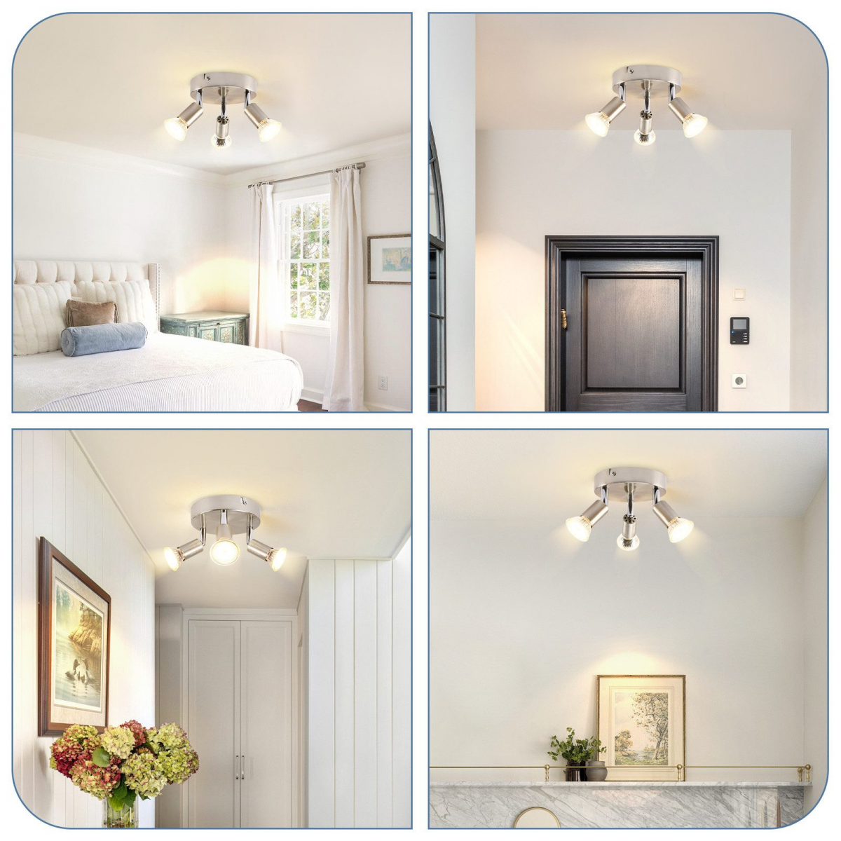 NETTLIFE Plafonnier LED GU10 -3 Spots de Plafond Ronde Moderne Spots de Plafond 350° pour Cuisines Couloir Chambre Salon - sans Ampoule chrome - 8