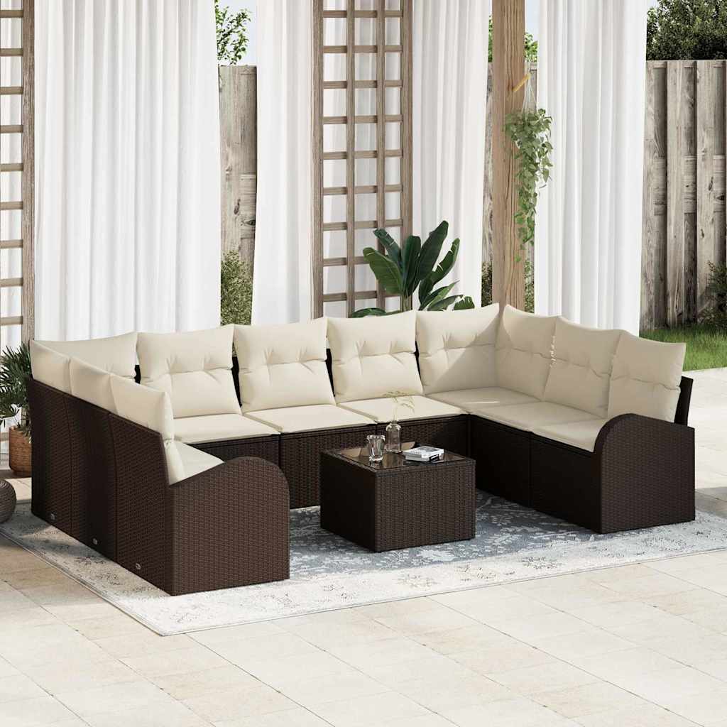 Zestaw Sof z poduszką 10 pcs Brązowy Rattan poli vidaXL