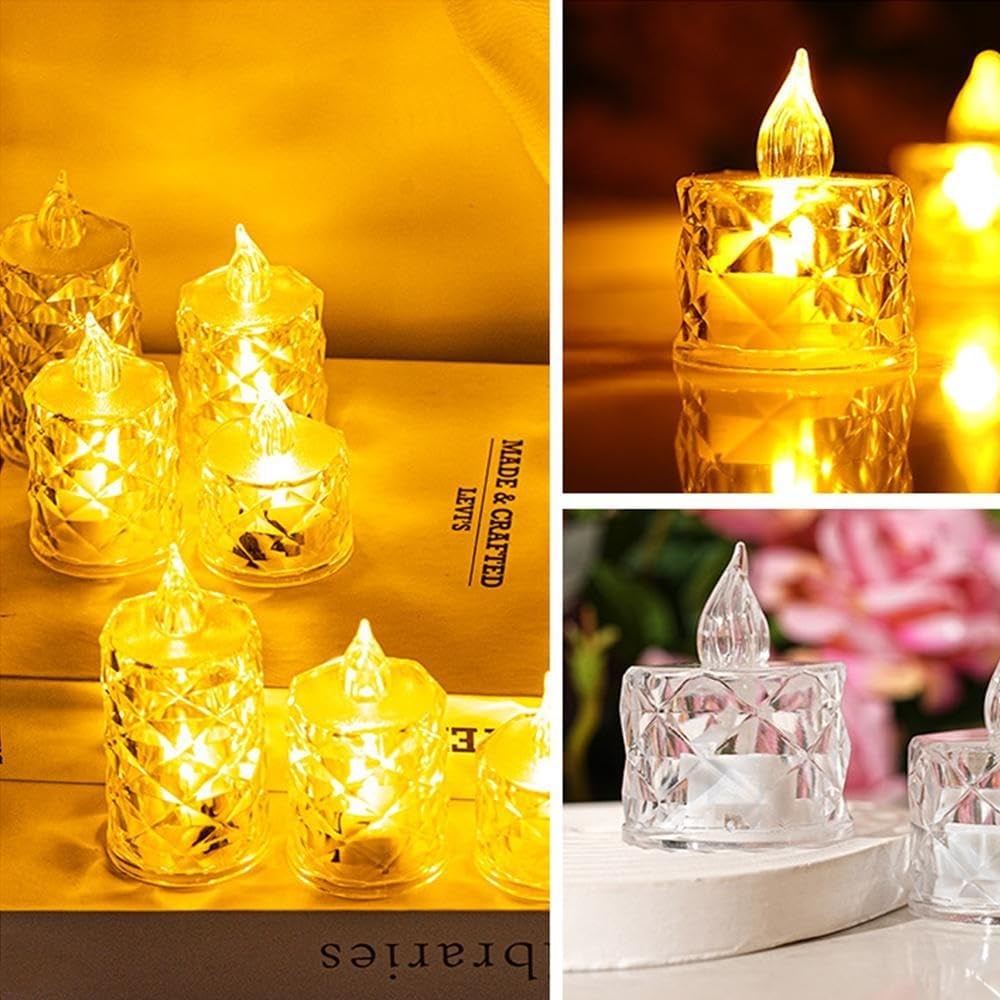 24pcs Bougies Cristal Sans Flamme LED à Piles, Lumière Chaude, Déco Mariage, Table, Demande en Mariage, Porte-Bougie, Maison Romantique - 6