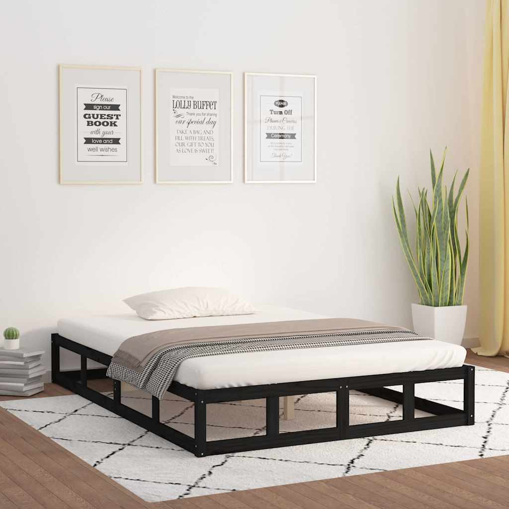 Łóżko Drewniane Czarne Rama Łóżka Ze Stelażem Drewniana Łóżko Do Sypialni Pokoju 140 x 190 cm