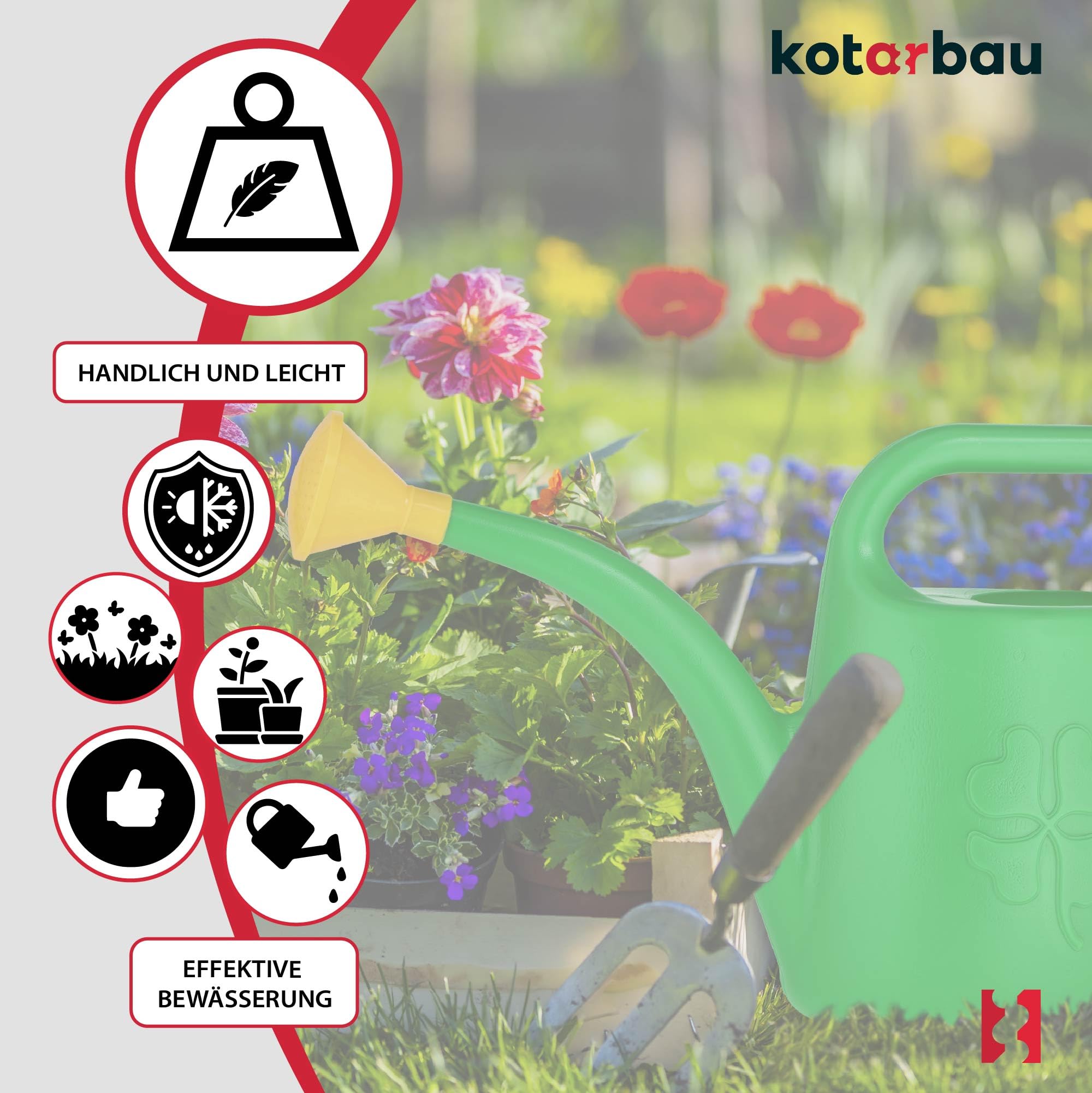 Konewka Ogrodowa Plastikowa - 1,8 L - Konewka do Ogrodu z Sitkiem - Podlewanie Roślin - Zielona KOTARBAU - 9
