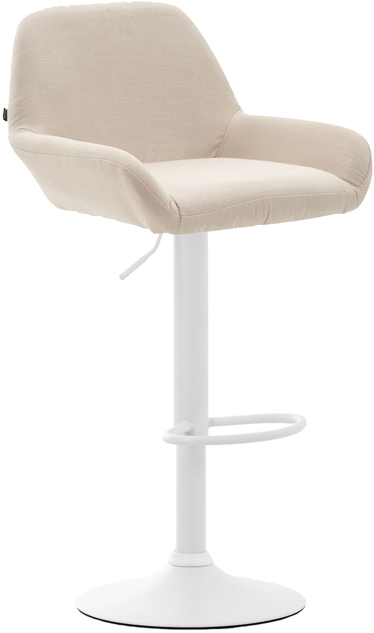 Taburete de bar x1 con reposapiés arqueado en metal blanco y asiento de tela crema 10_0004549