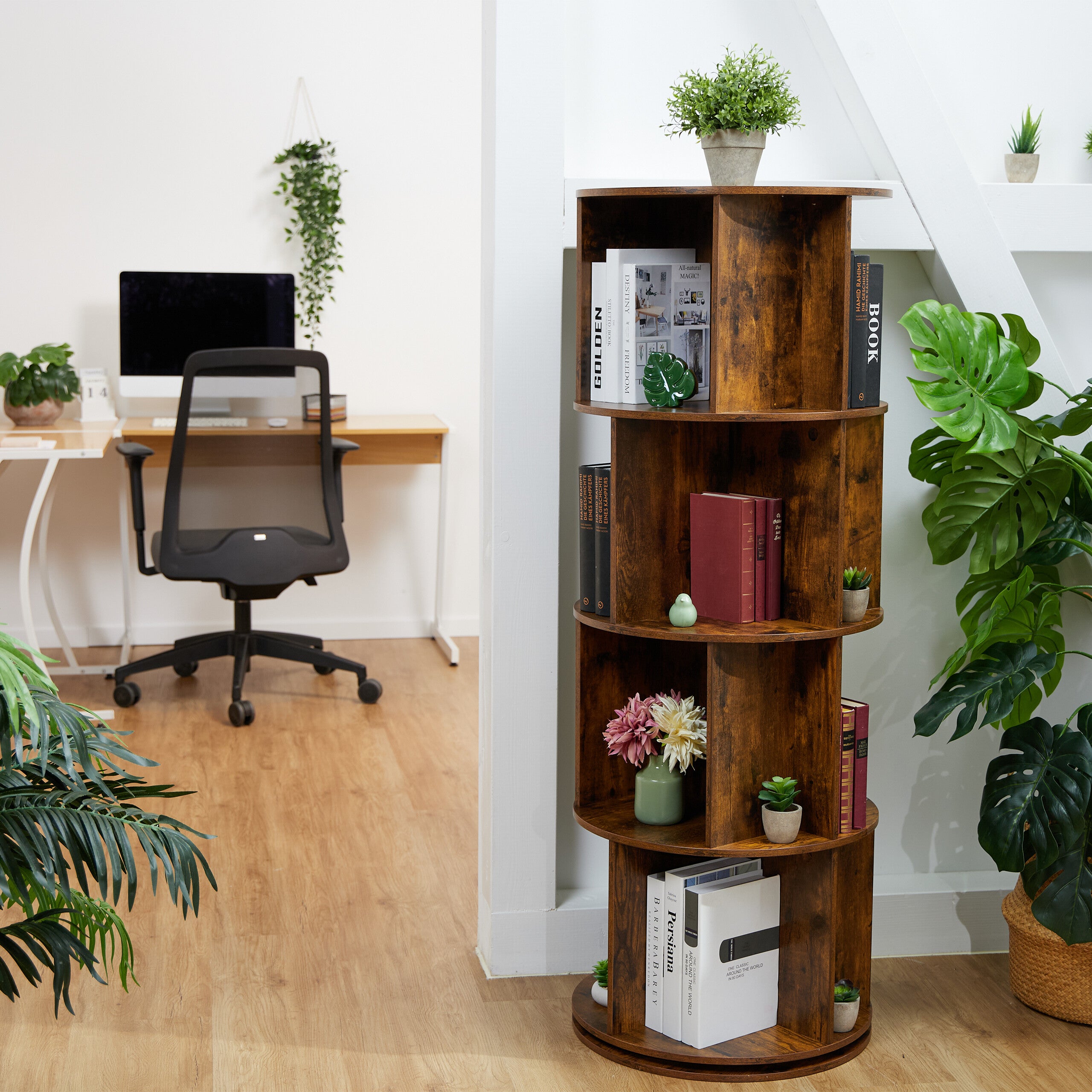 Libreria Sottile a 5 Ripiani, Libreria Aperta in Legno 134,5 cm con Ripiano Regolabile in Altezza, Espositore da Pavimento Alto Autoportante, Scaffale per Biblioteca, Soggiorno, Ufficio, Marrone | IT
