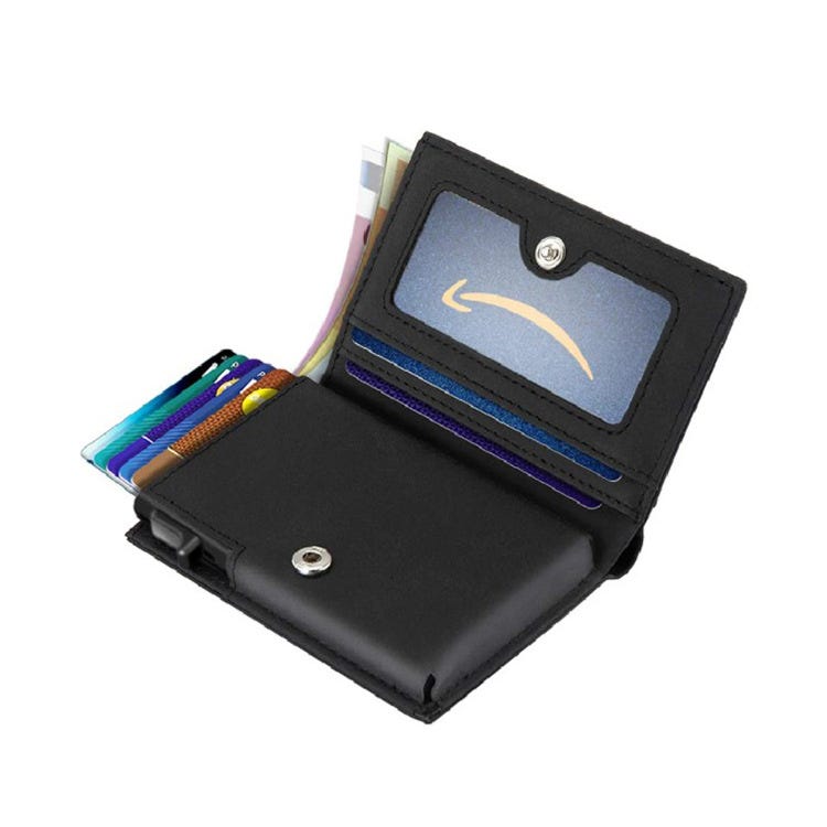 Porta carte portafoglio con protezione RFID Vera pelle Black