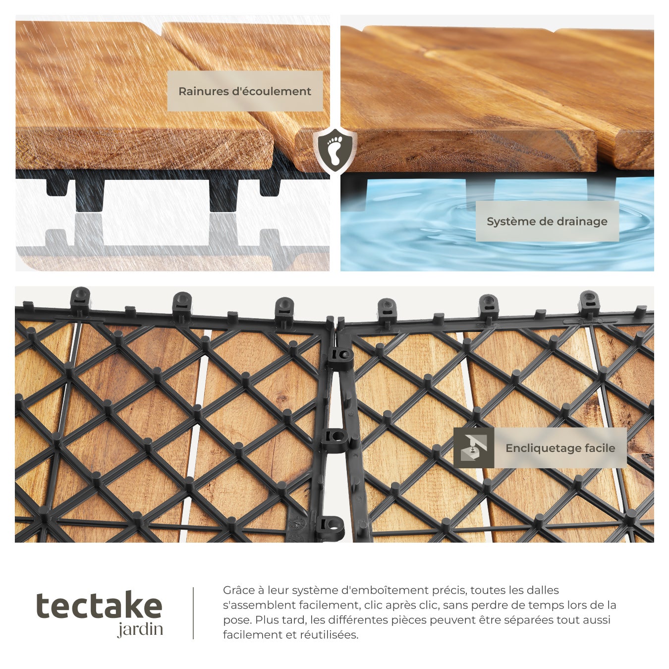 Dalles de terrasse TABULA 4 lames avec système d'encliquetage TECTAKE - 5