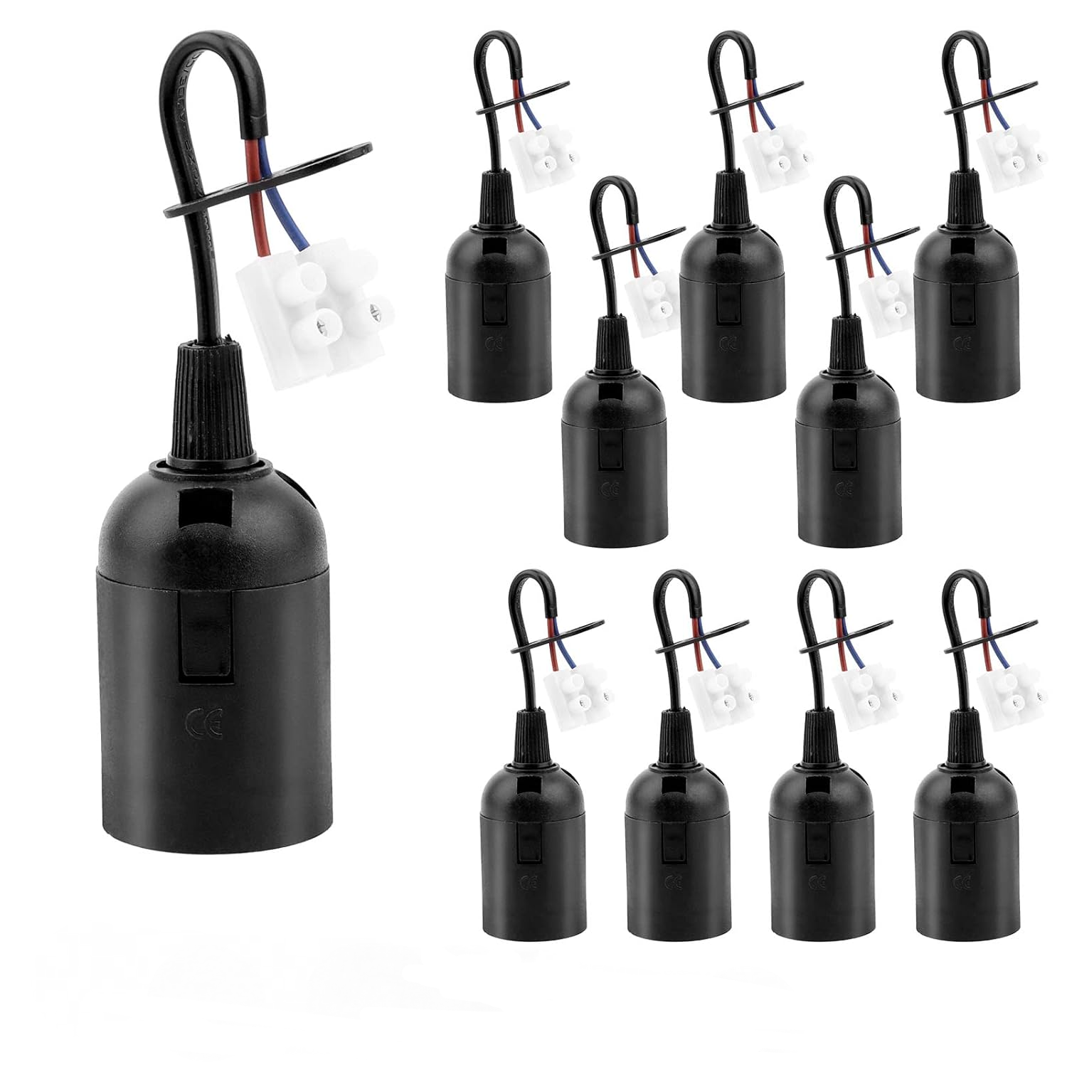 Portalampada Da Soffitto Lot De 12 Douilles Ampoule E27 Sporgo - Noir | Culot Plat Pour LED Et Économie D'Énergie Porta Lampadina