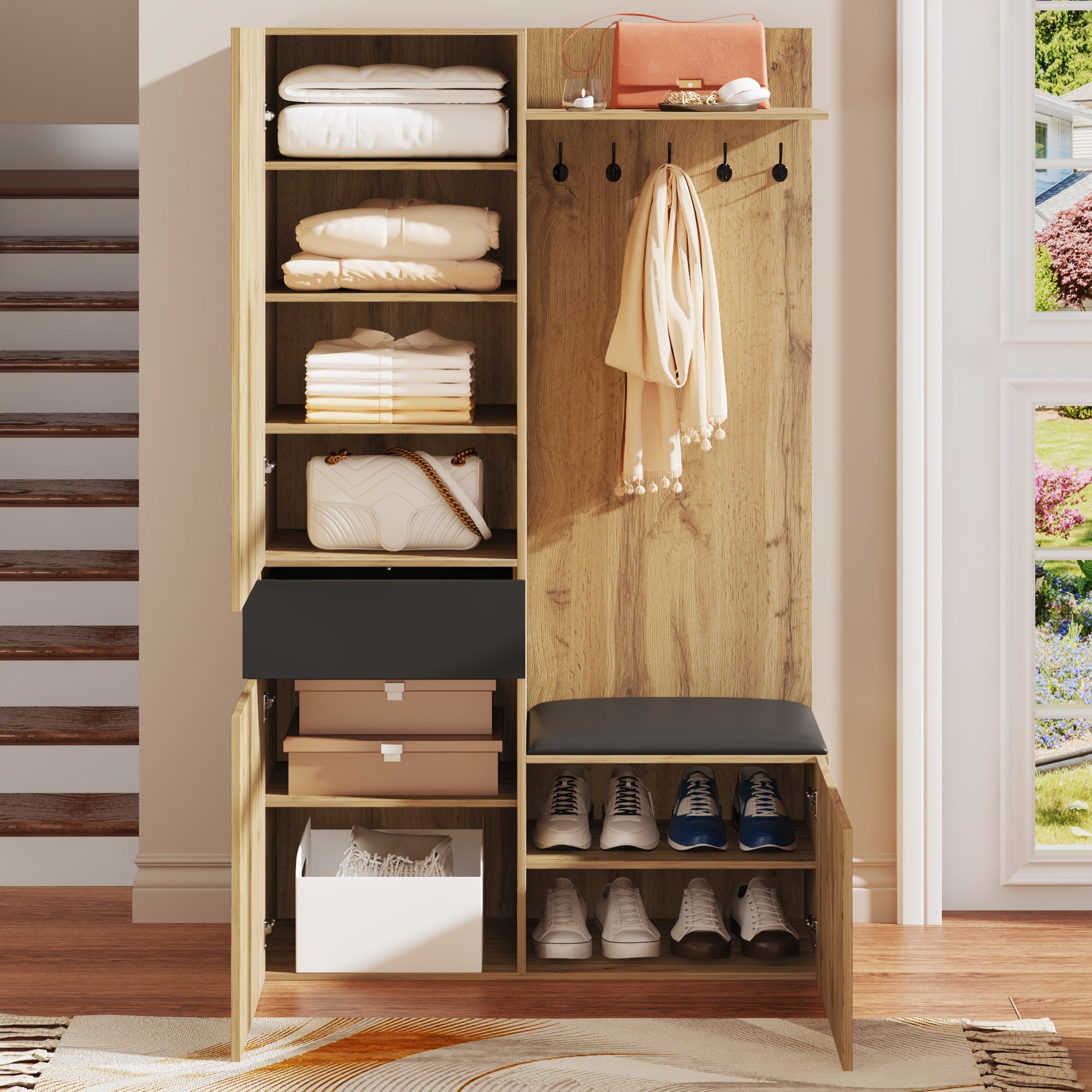 Meuble d'Entrée avec Structure Haute pour Vestiaire , en MDF , 98,5x38x191 cm , Nature - 2