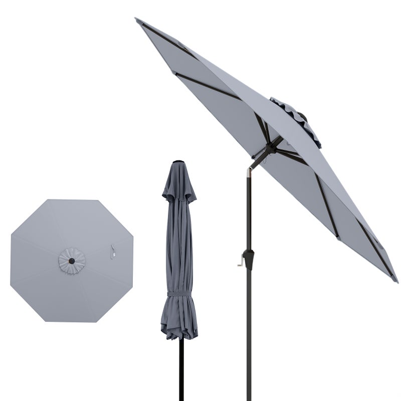 Parasol Ogrodowy Zewnętrzny, 2,7 m Parasol Odchylany pod Kątem 35° z 8 Żebrami, Korbką, na Plażę, Taras, Basen, bez Podstawy, Szary