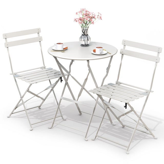 Conjunto Mesa y Sillas Jardín Plegable, Set de Bistro Muebles de Jardín Acero, Blanco