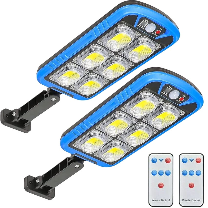 Lampy solarne z czujnikiem ruchu, reflektor solarny od zmierzchu do świtu z pilotem, wodoodporne solarne oświetlenie bezpieczeństwa, 2 sztuki