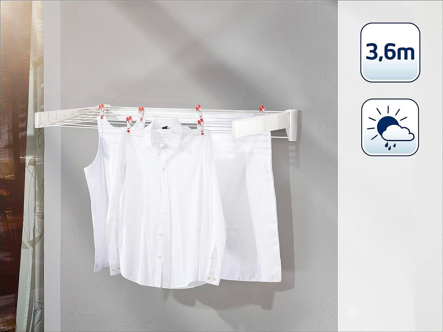 Étendoir mural extensible 5 barres TELEGANT PLUS 36, 3,6 m d'étendage - 5