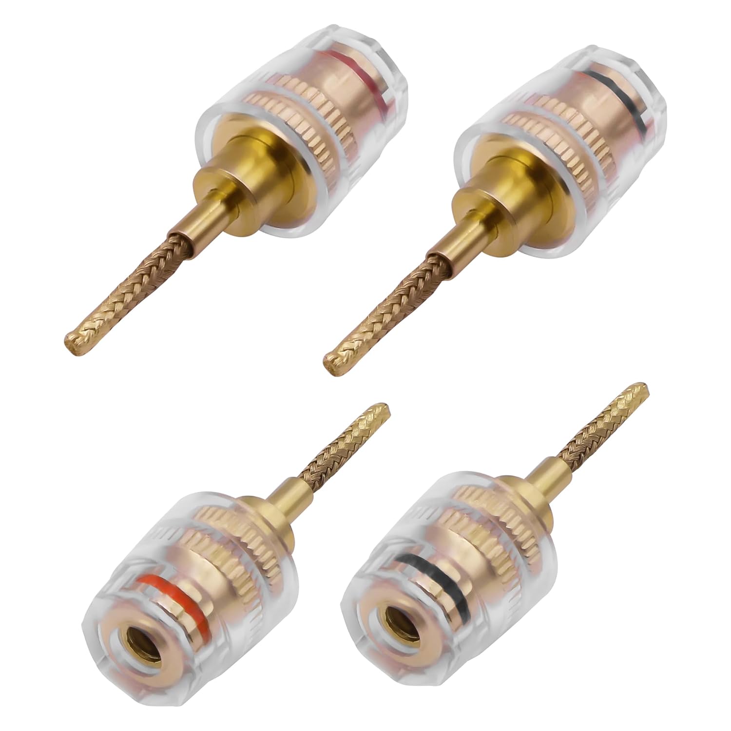 Zestaw 2 par wtyków bananowych żeńskich 4 mm i plecionych złączy 2 mm, czarno-czerwony adapter audio HiFi, złącze bananowe