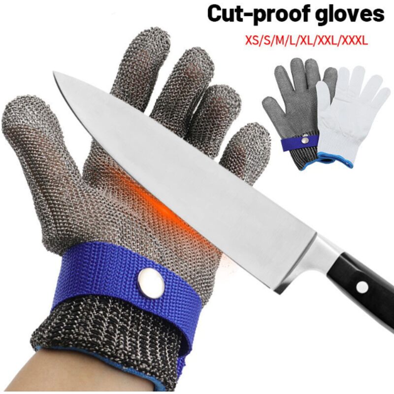 Gants de boucher, cotte de mailles, acier inoxydable, résistants aux coupures, bleus, haute performance, niveau de protection 5, taille M - 3