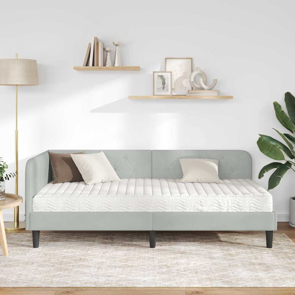 Cadre de lit d'angle en velours gris clair pour la chambre, 100 × 200 cm - 4