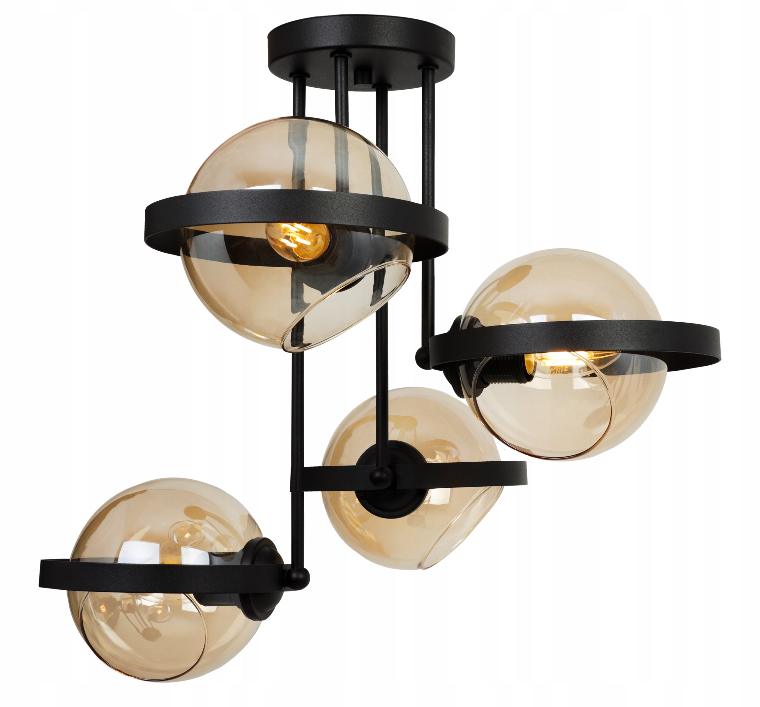 Lampa sufitowa wisząca modern 4xE27 klosz okrągły czarny/miodowy Light Home LH